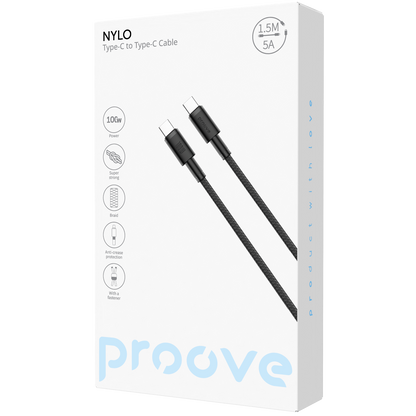 Kabllo Proove Nylo Type-C në Type-C, 100W, 1.5 m, e zezë