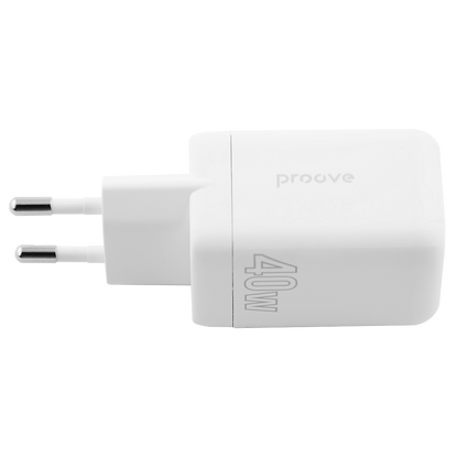 Karikues muri Proove Silicone Power, 40W, me 2×Type-C, i bardhë