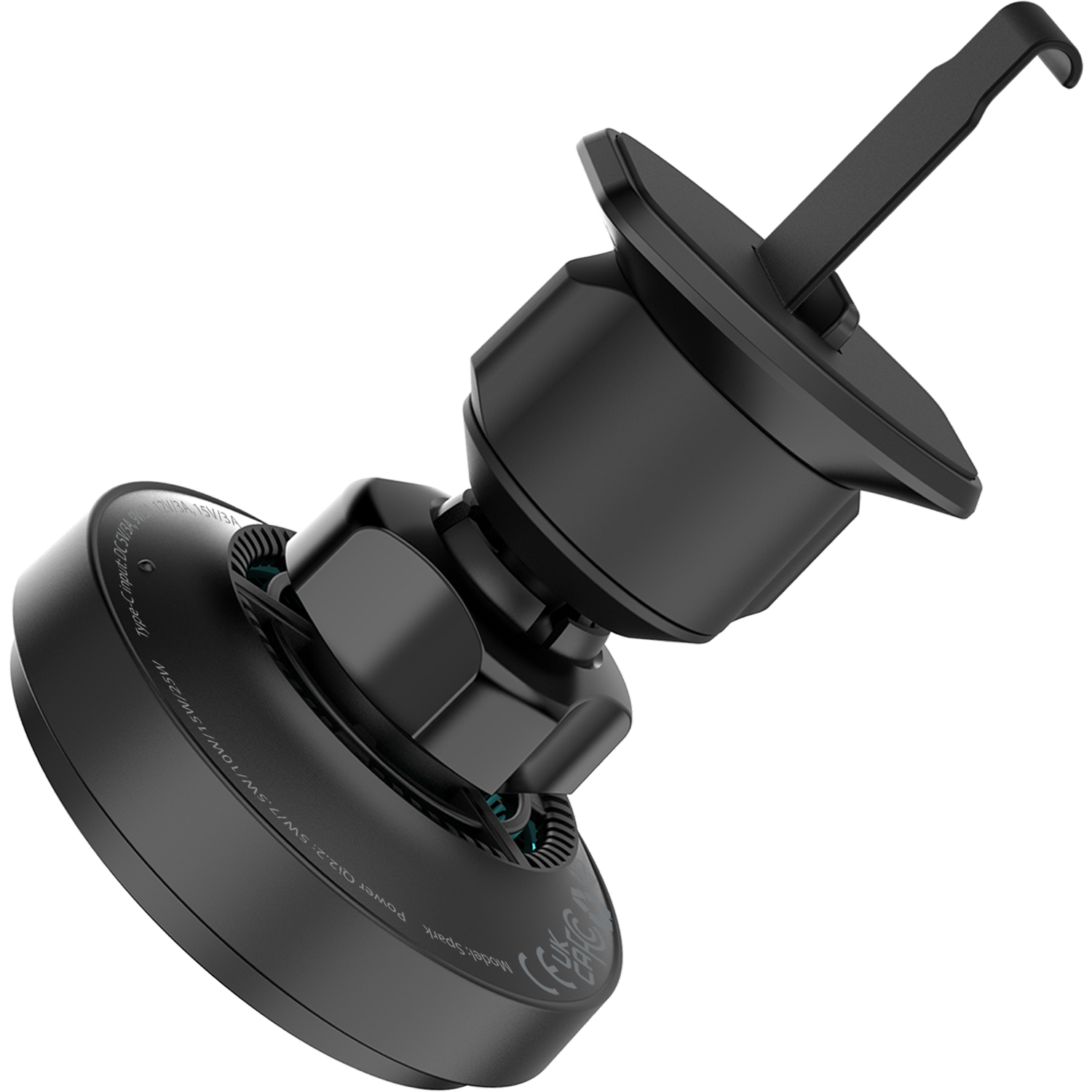 Mbajtëse veture me karikim wireless Proove Spark, Qi2.2, 25W, për ventilim, e zezë
