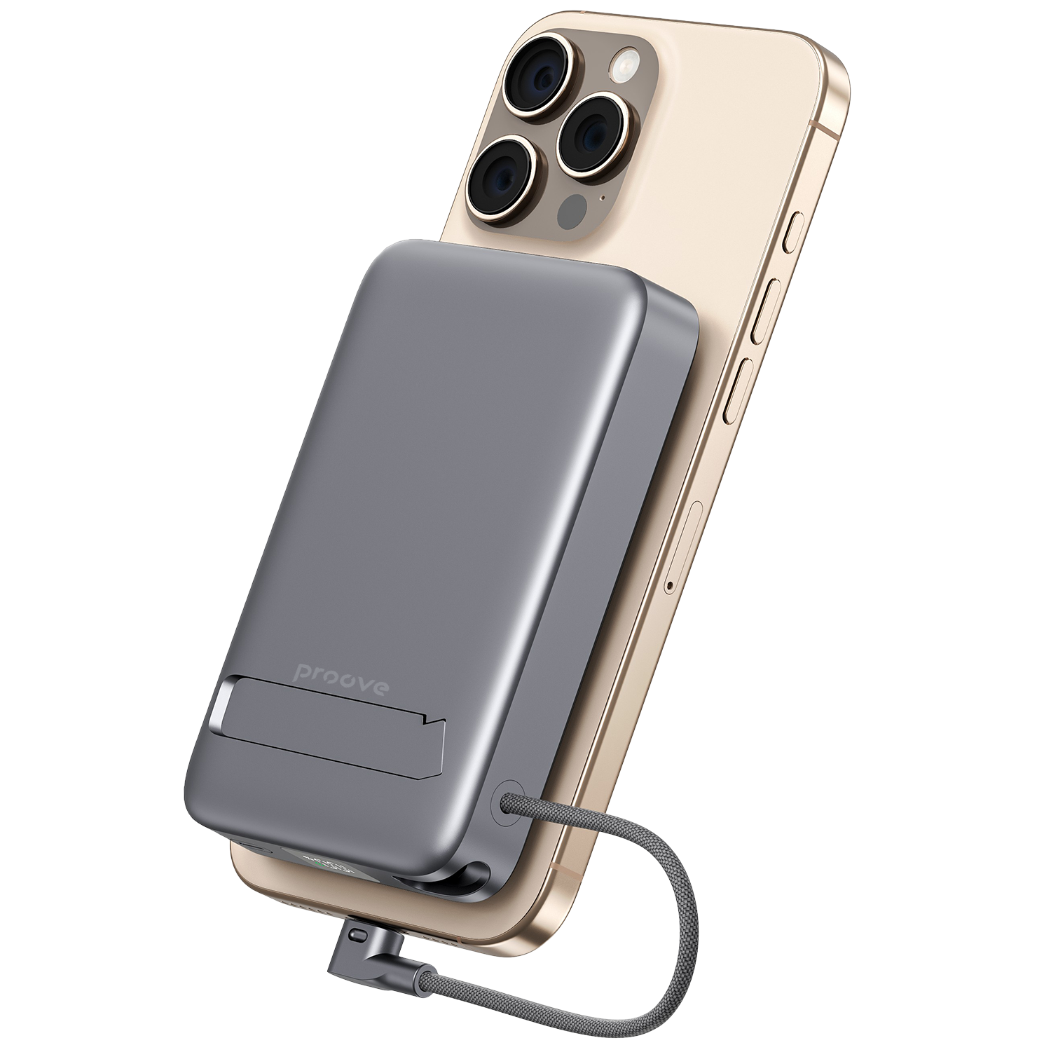 Powerbank Proove OverPower, 10000mAh, 35W, Qi2, me kabllo të integruar, gri