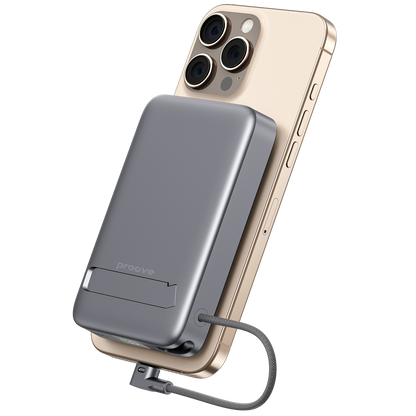 Powerbank Proove OverPower, 10000mAh, 35W, Qi2, me kabllo të integruar, gri