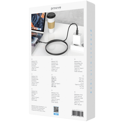 Kabllo karikimi Proove AMP Lite Type-C në Type-C, 60W, 1m