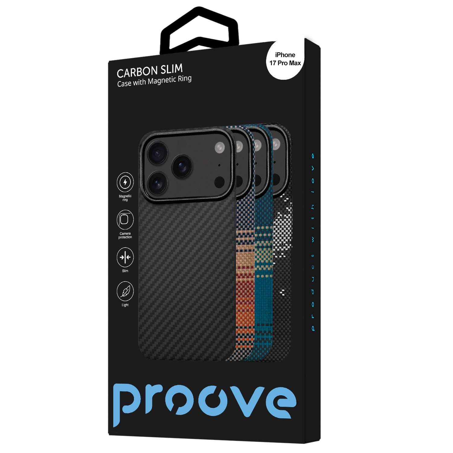 Fotrollë Proove Carbon Slim për iPhone 17 Pro Max, e zezë
