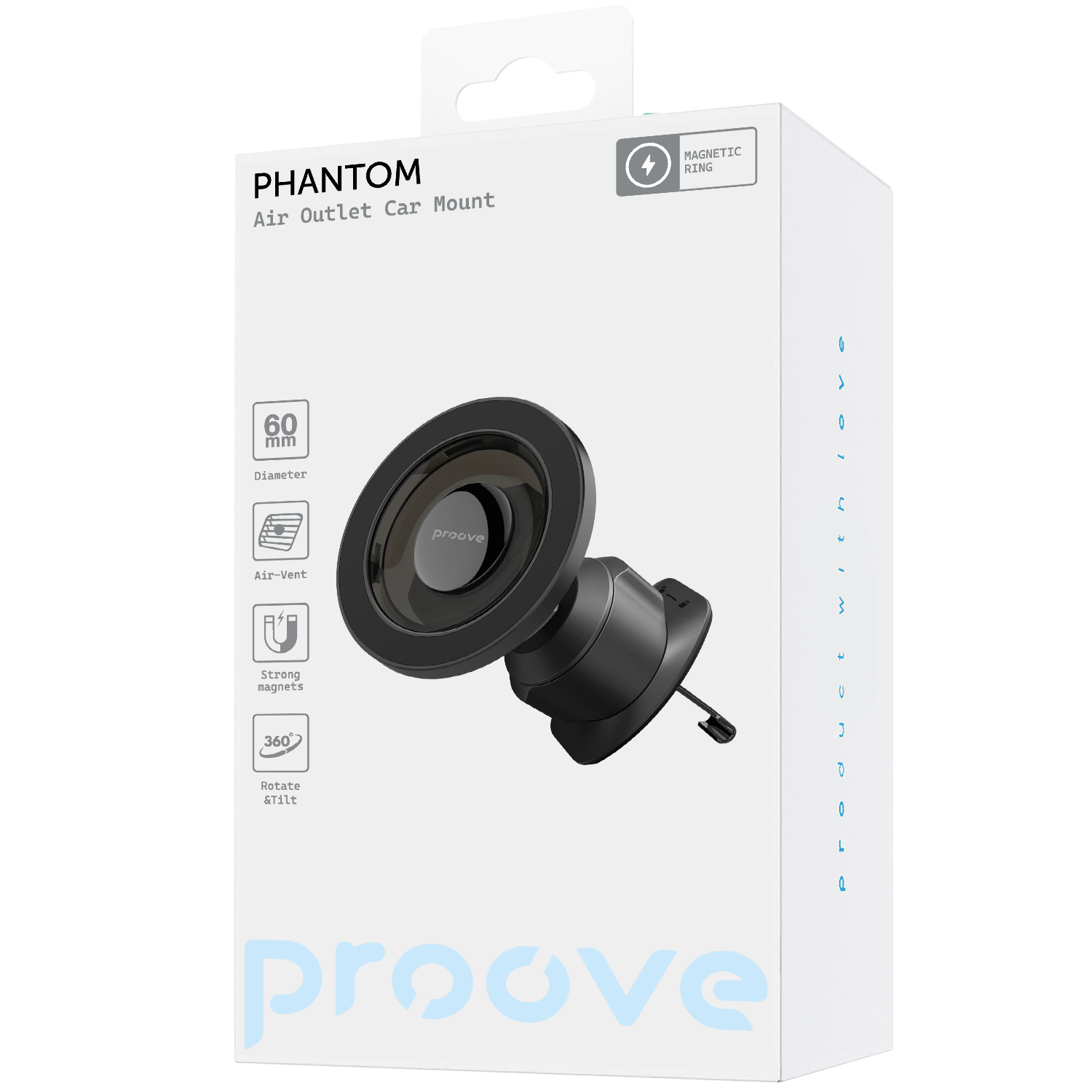 Mbajtëse telefoni për veturë Proove Phantom, magnetike për ventilim, e zezë