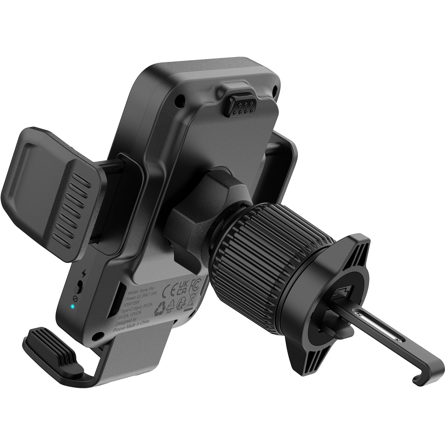 Mbajtëse veture me karikim wireless Proove Sonic Pro, Qi, 15W, për ventilim, e zezë