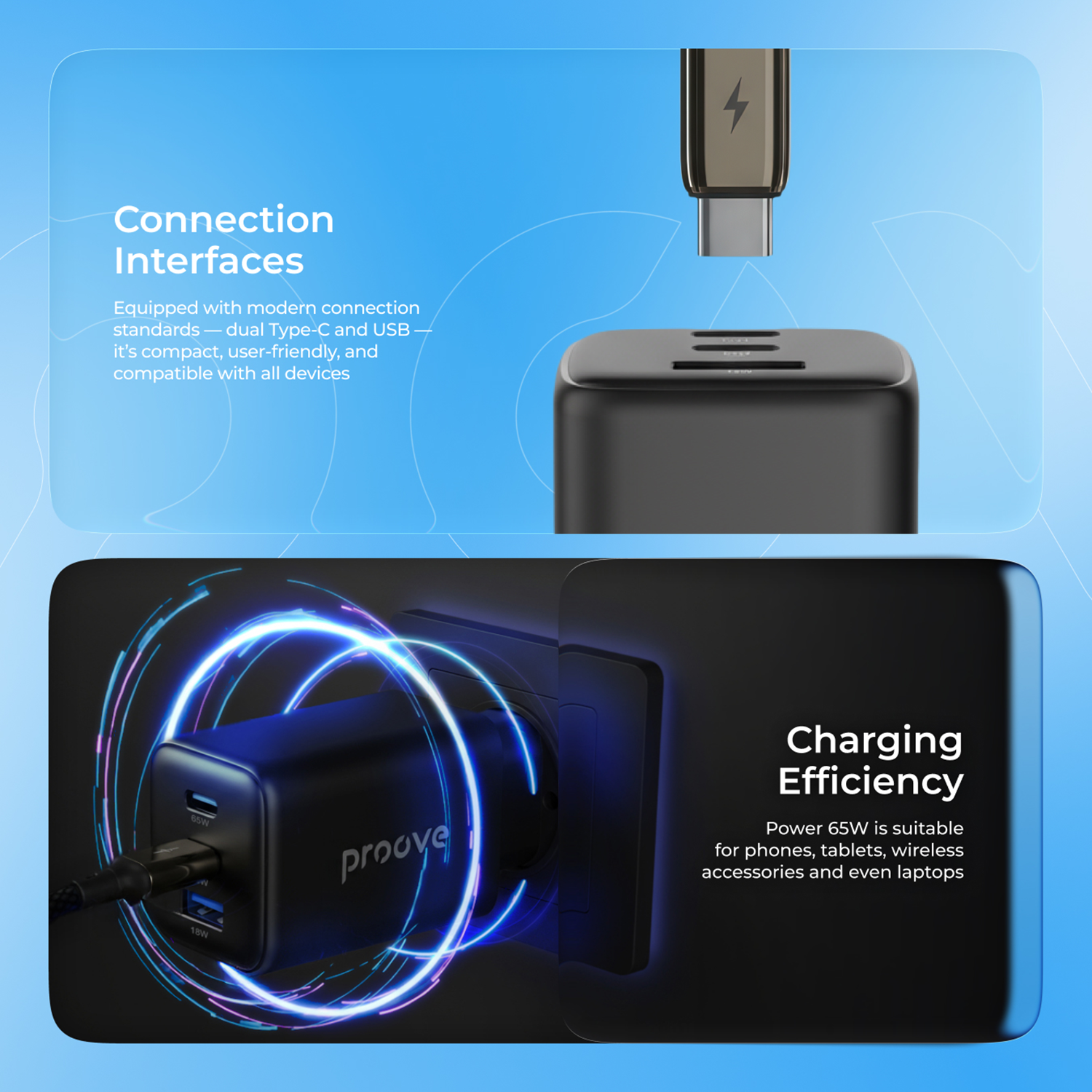 Karikues muri Proove Pocket, 65W, me 2×Type-C dhe USB, i zi