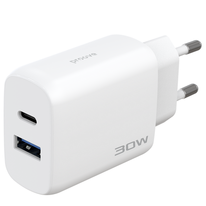 Karikues muri Proove Silicone Power 2, 30W, Type-C + USB, me kabllo Type-C në Type-C, e bardhë