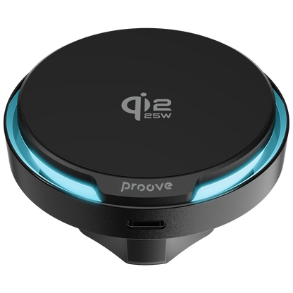 Mbajtëse veture me karikim wireless Proove Spark, Qi2.2, 25W, për ventilim, e zezë