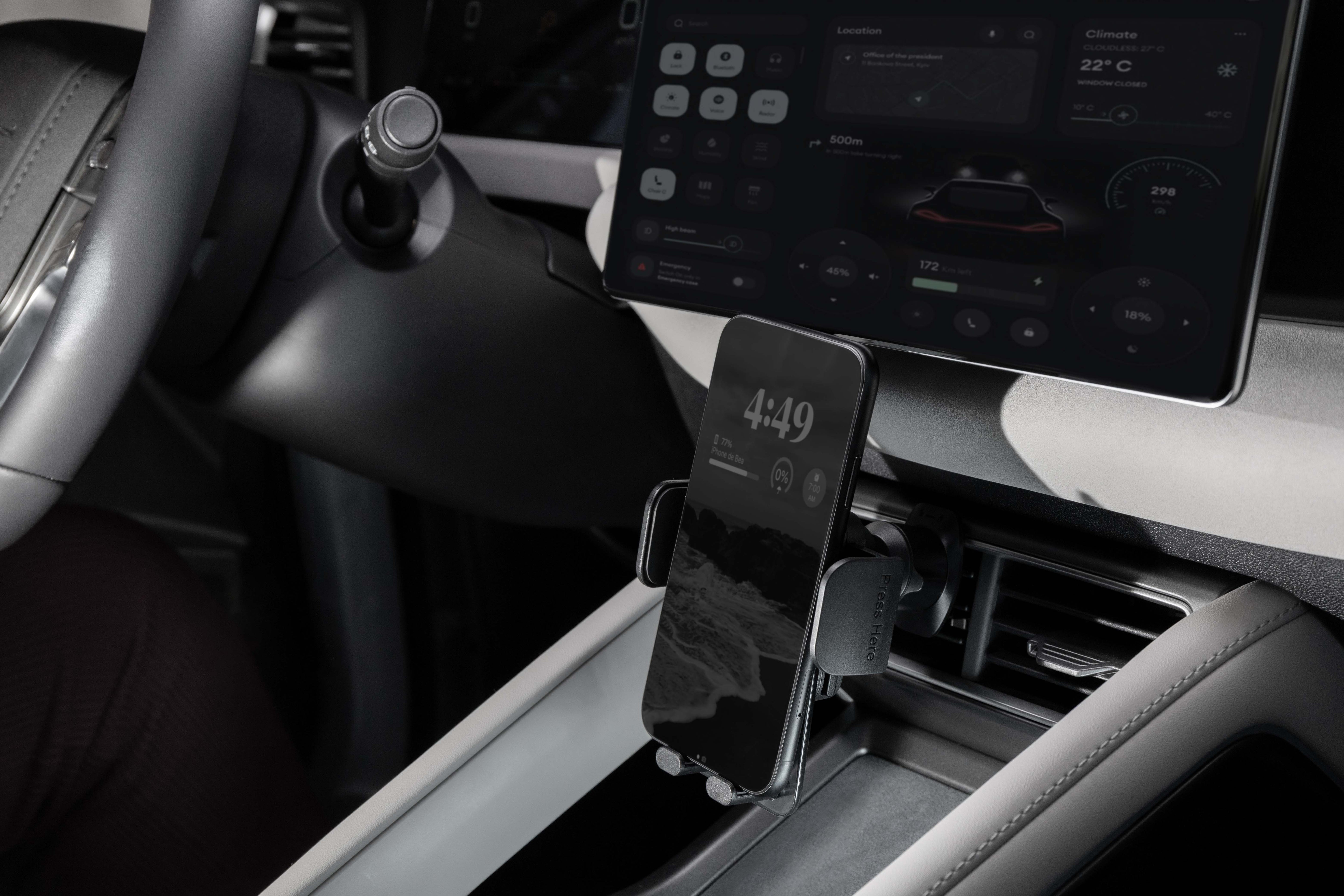 Mbajtëse për telefon Proove Crystal Clamp, për ventilim makine, 4.7″–6.9″, e zezë