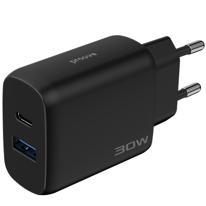 Karikues muri Proove Silicone Power 2, 30W, Type-C + USB, me kabllo Type-C në Type-C, i zi