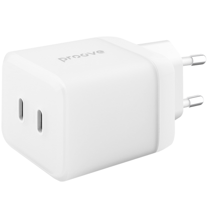 Karikues muri Proove Pure GaN Max, 67W, 2×Type-C, e bardhë