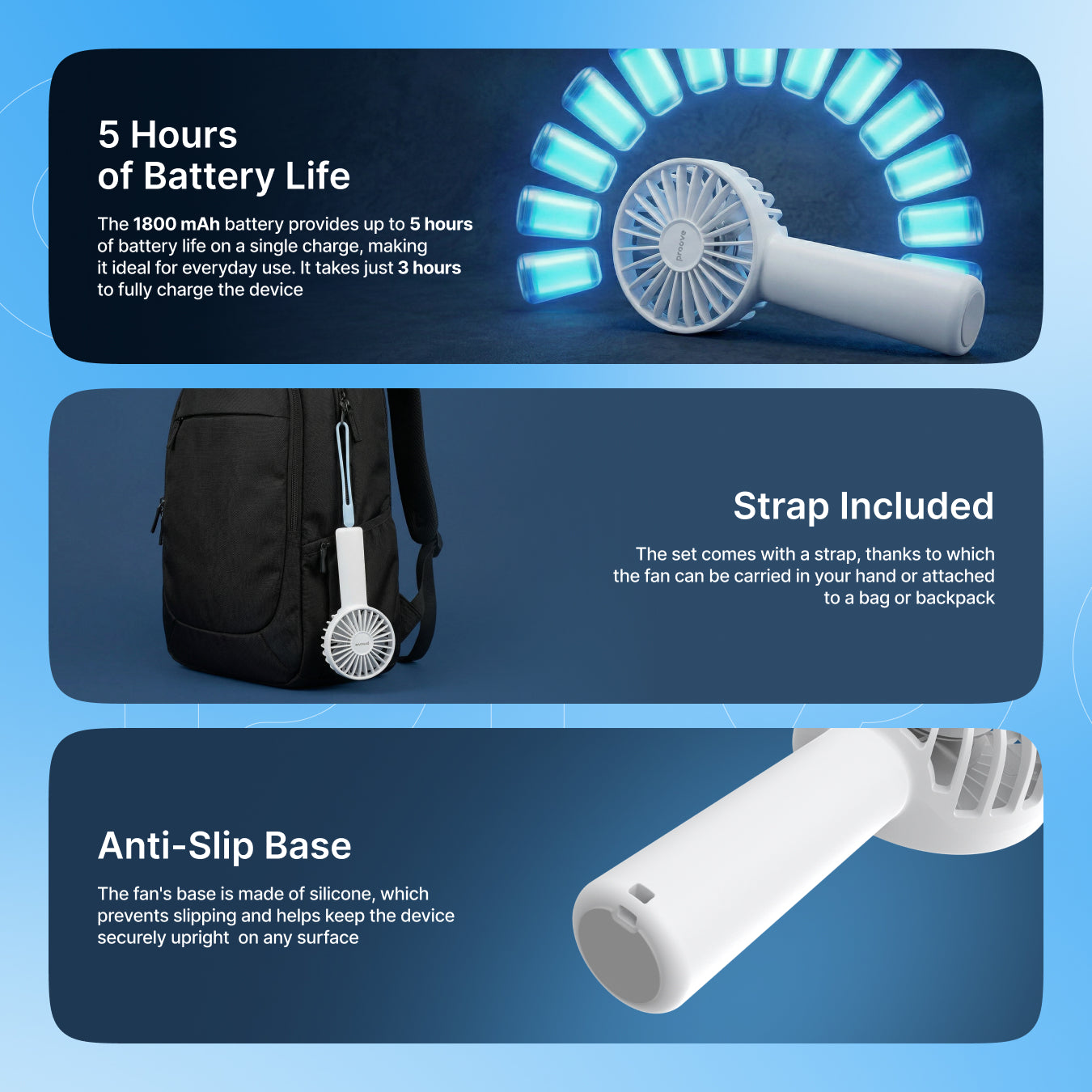 Ventilator portativ Proove Carlson Lite, 1800mAh, 3W, i bardhë