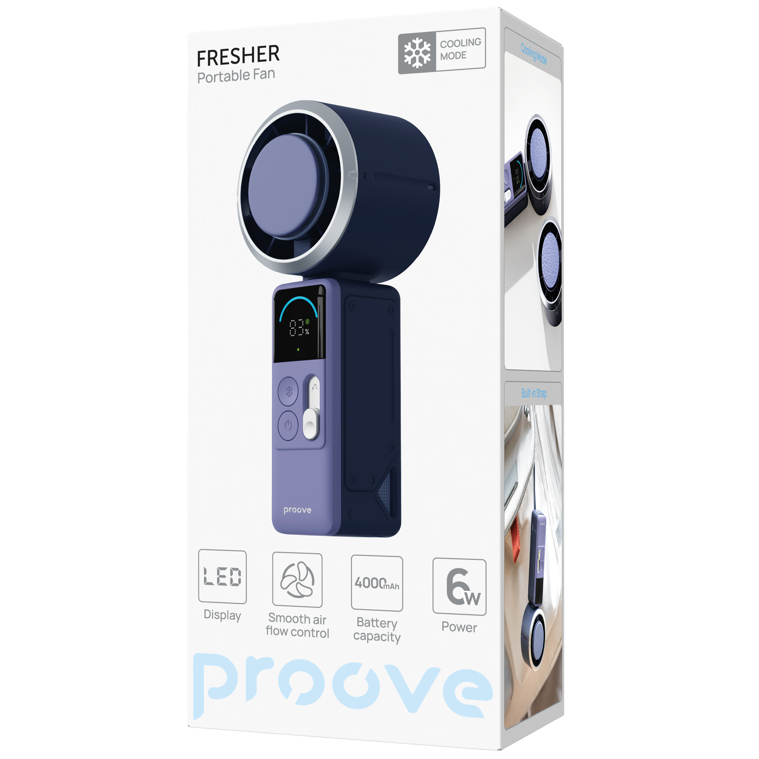 Ventilator portativ Proove Fresher, 4000mAh, 6W, i kaltër
