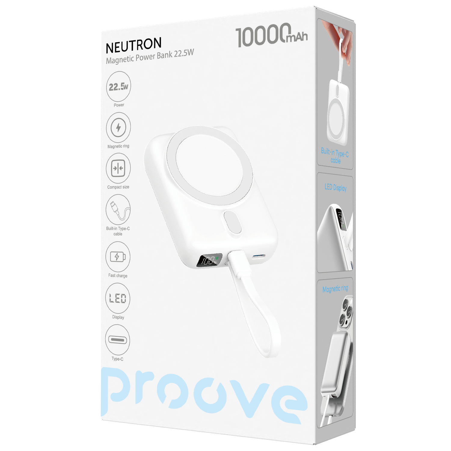 Powerbank Proove Neutron, 10000mAh, 22.5W, wireless, silver