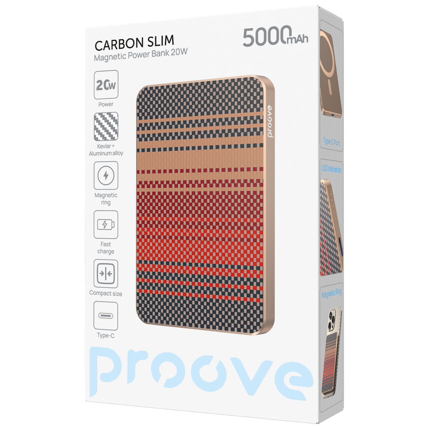 Powerbank Proove Carbon Slim MagSafe, 5000mAh, 20W, glowrise