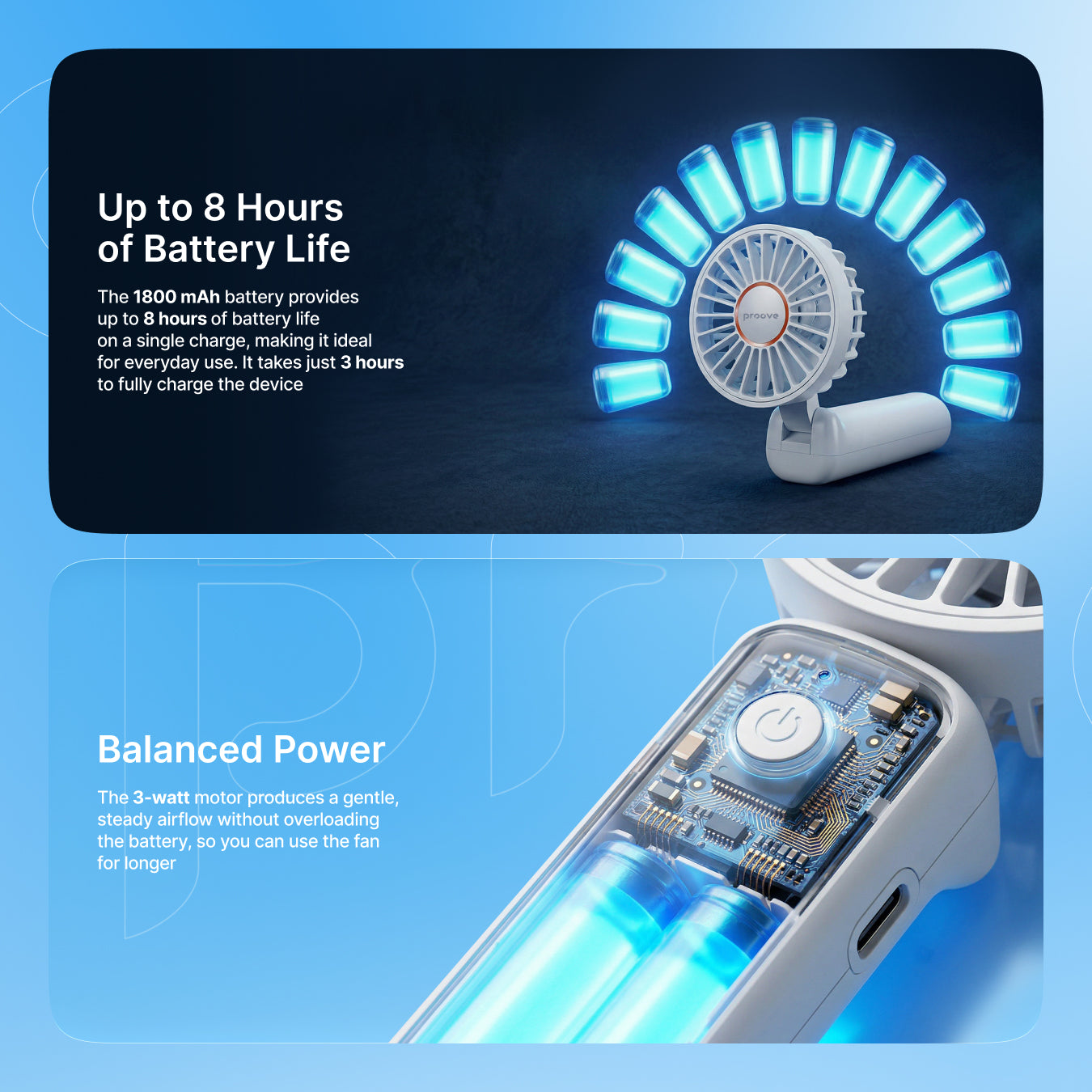 Ventilator portativ Proove Carlson, 1800mAh, 3W, i bardhë