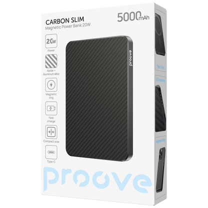 Powerbank Proove Carbon Slim MagSafe, 5000mAh, 20W, e zezë