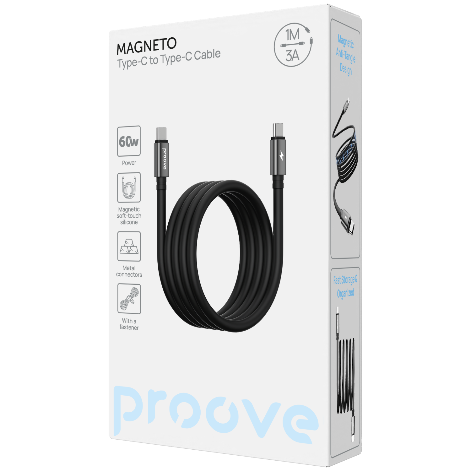Kabllo karikimi magnetike Proove Magneto Type-C në Type-C, 60W, 1m, e zezë