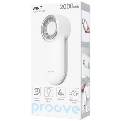 Ventilator portativ Proove Wing, 2000mAh, 4W, i bardhë