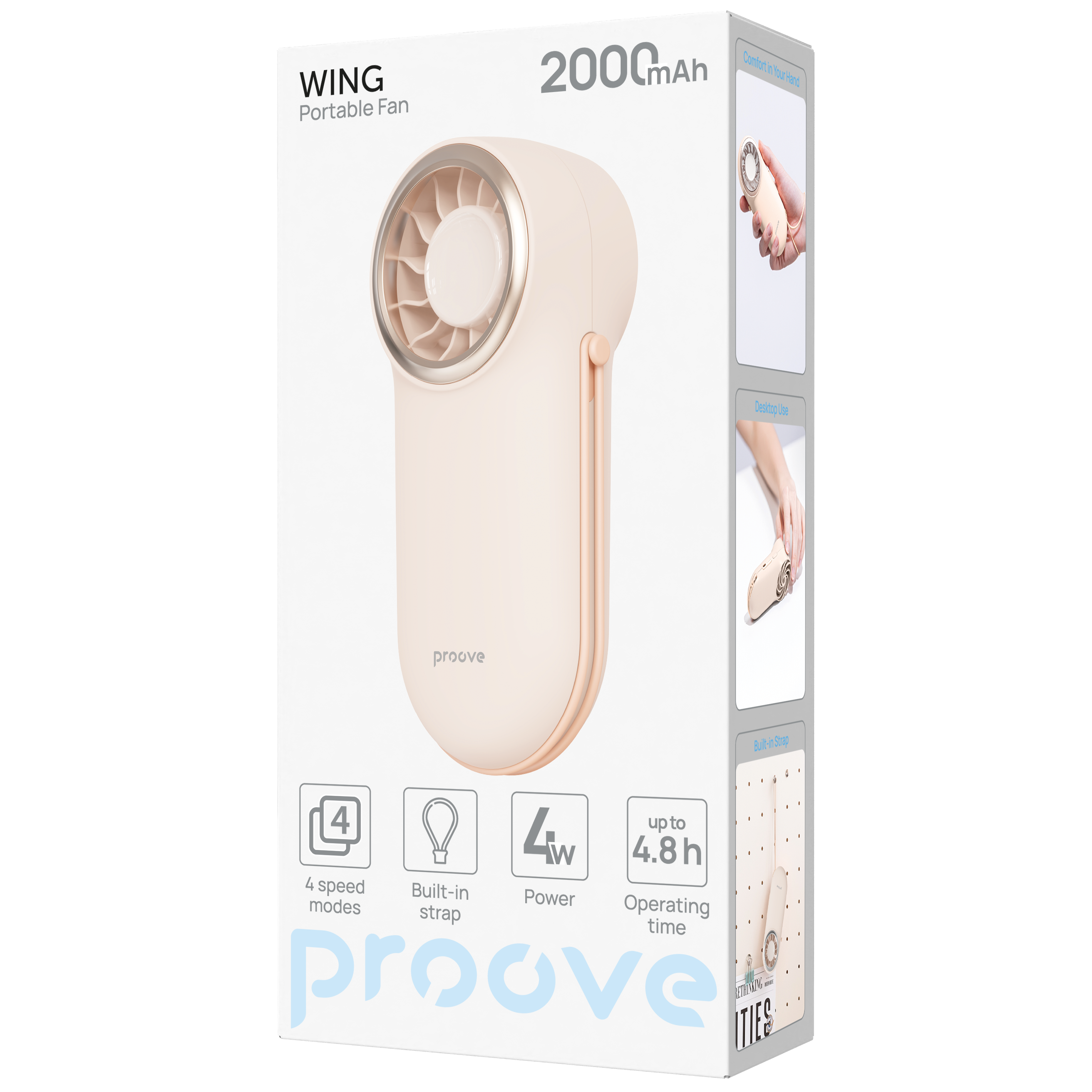 Ventilator portativ Proove Wing, 2000mAh, 4W, pjeshkë