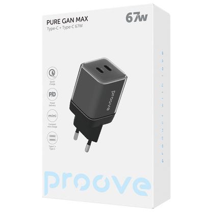 Karikues muri Proove Pure GaN Max, 67W, 2×Type-C, i zi