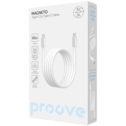 Kabllo karikimi magnetike Proove Magneto Type-C në Type-C, 60W, 1m, e bardhë