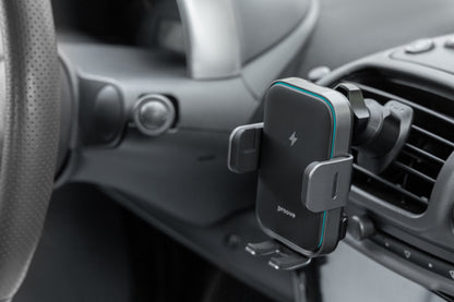 Mbajtëse për telefon me karikim wireless Proove Triple Clamp Pro, 15W, metal gri