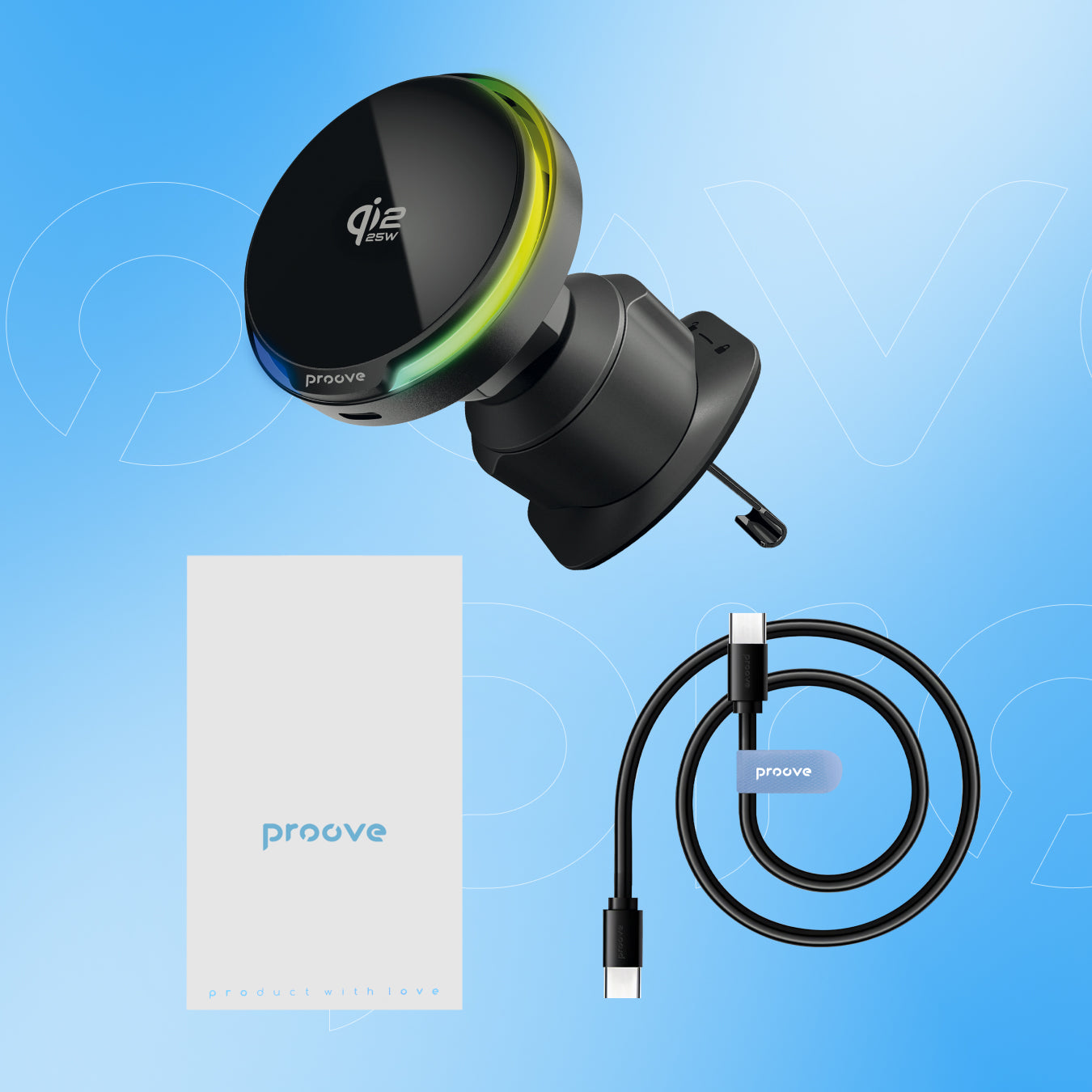 Mbajtëse veture me karikim wireless Proove Spark, Qi2.2, 25W, për ventilim, e zezë