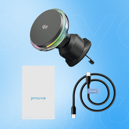 Mbajtëse veture me karikim wireless Proove Light Crystal, Qi2.2, 25W, për ventilim, gri