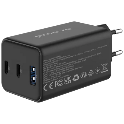 Karikues muri Proove Pocket, 65W, me 2×Type-C dhe USB, i zi