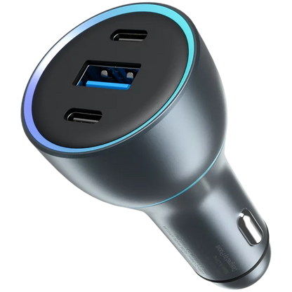 Karikues për makinë Proove Supercharge, 130W, 2×Type-C + USB, metal gri