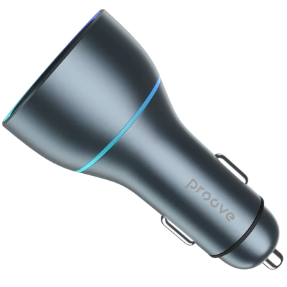 Karikues për makinë Proove Supercharge, 130W, 2×Type-C + USB, metal gri