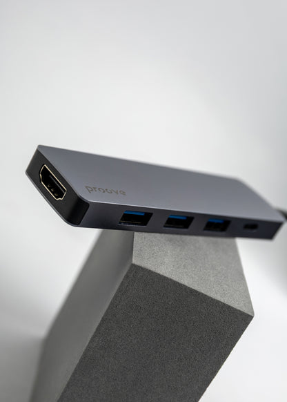 Adapter Hub Type-C Proove Iron Link 5 në 1 (3×USB3.0 + Type-C + HDMI), silver