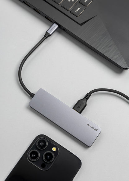 Adapter Hub Type-C Proove Iron Link 5 në 1 (3×USB3.0 + Type-C + HDMI), silver