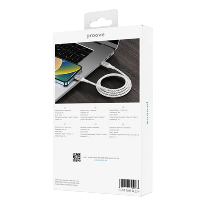 Kabllo karikimi Proove Dense Metal Type-C në Type-C, 60W, 1m, e bardhë