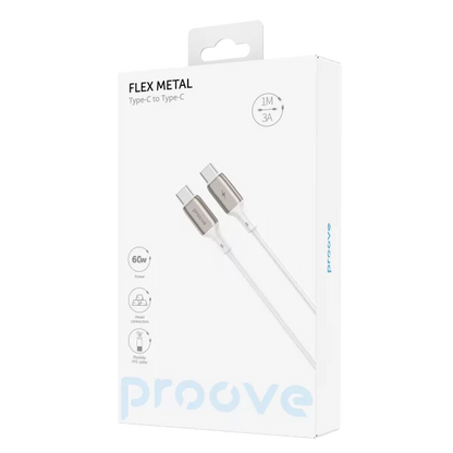 Kabllo karikimi Proove Flex Metal Type-C në Type-C, 60W, 1m, e bardhë