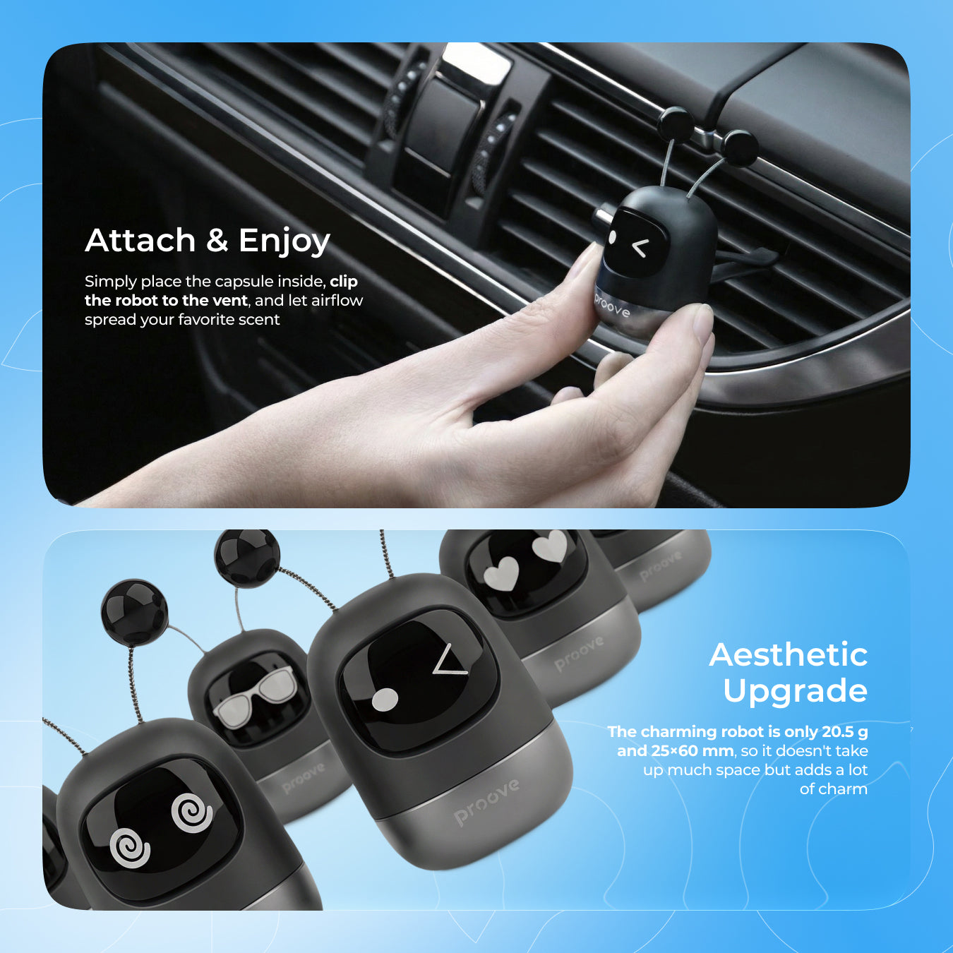 Aromë për veturë Proove Emoji Robot Ben, 3 aroma, për ventilim