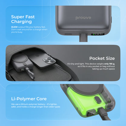 Powerbank Proove Neutron, 10000mAh, 22.5W, wireless, silver