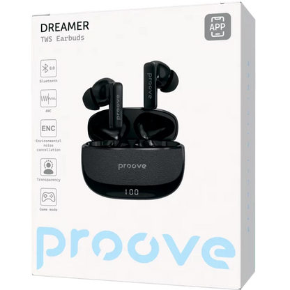 Dëgjuse wireless Proove Dreamer TWS me ANC dhe aplikacion dedikuar (APP), të zeza