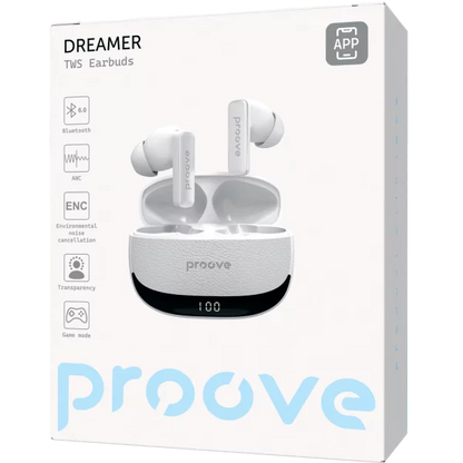 Dëgjuse wireless Proove Dreamer TWS me ANC dhe aplikacion dedikuar (APP), të bardha