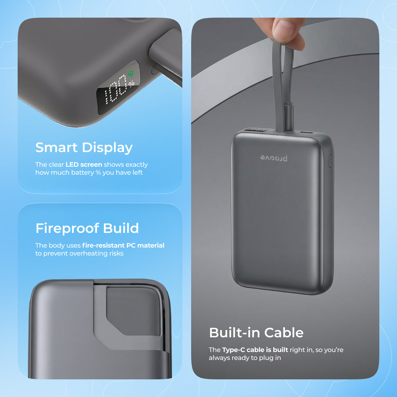 Powerbank Proove Neutron, 10000mAh, 22.5W, wireless, silver
