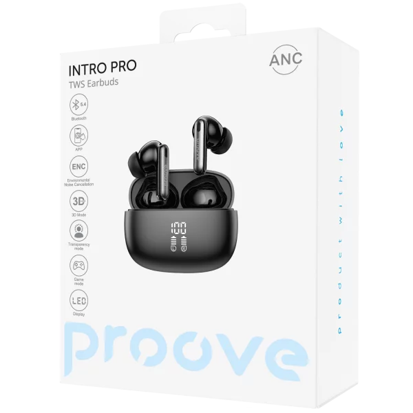 Dëgjuse wireless Proove Intro Pro, IPX4, me aplikacion, të zeza
