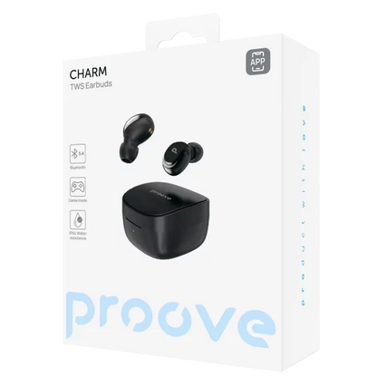 Dëgjuse wireless Proove Charm TWS, touch-control, me aplikacion, të zeza