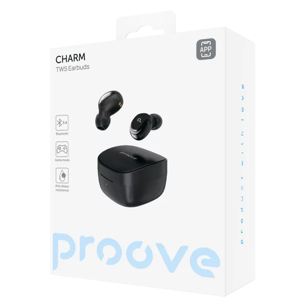 Dëgjuse wireless Proove Charm TWS, touch-control, me aplikacion, të zeza