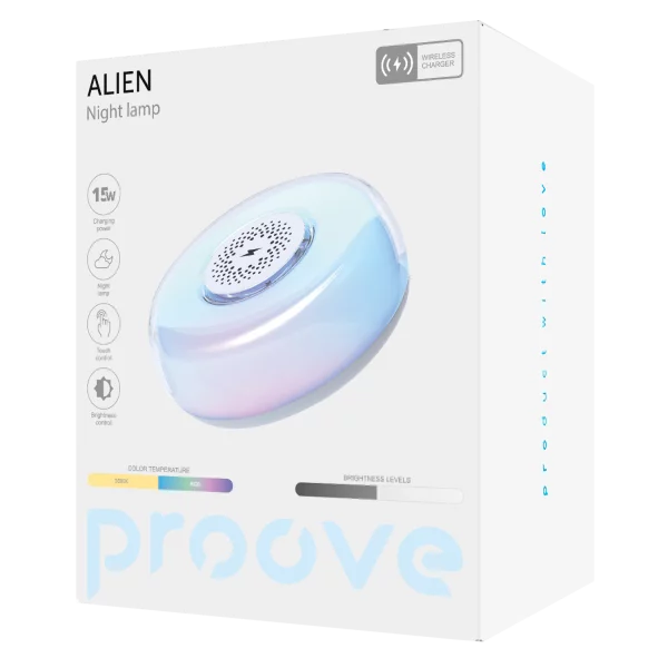 Llambë nate Proove Alien, 5W, me karikim wireless, e bardhë