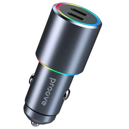 Karikues për makinë Proove Double Energy, 50W, 2×Type-C, metal gri