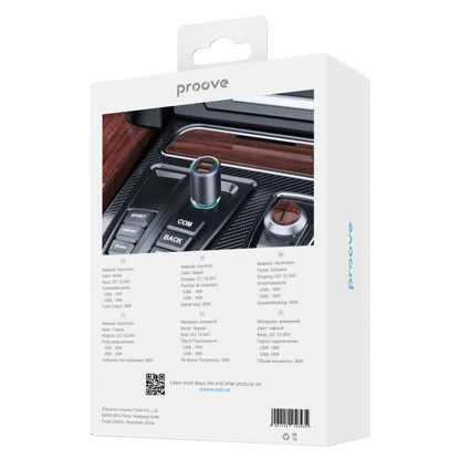Karikues për makinë Proove Supercharge, 130W, 2×Type-C + USB, metal gri