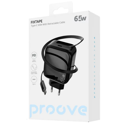 Karikues muri Proove Fixtape me kabllo të integruar Type-C, 65W, e zezë