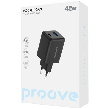 Karikues muri Proove Pocket, 45W, me USB dhe Type-C, i zi
