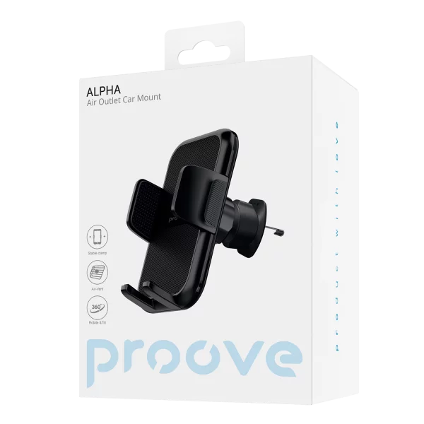 Mbajtëse për telefon Proove Alpha, për ventilim makine, 4.7″–6.9″, e zezë